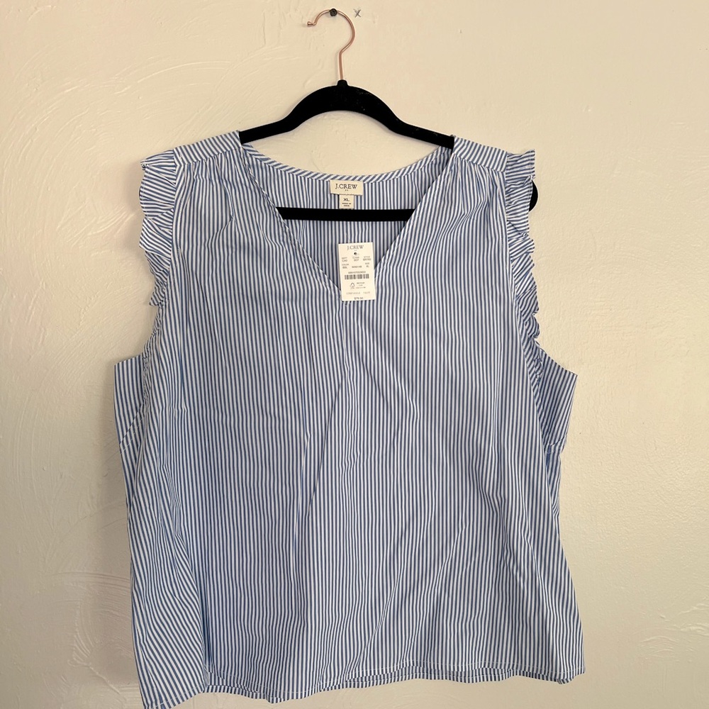 J Crew XL blue and white striped sleeveless top.